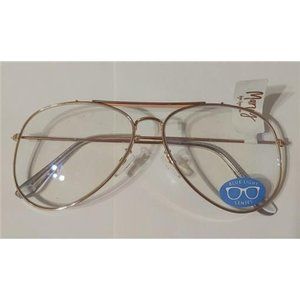 Marvy Aviator Frame Gold Wire Glasses Nerd Blue Light Readers 0.00 82338